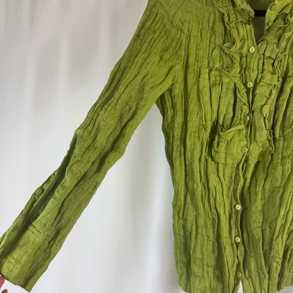 Luisa Cerano Green Crinkled Button-Up Blouse USA 14    43 % silk - Picture 7 of 16